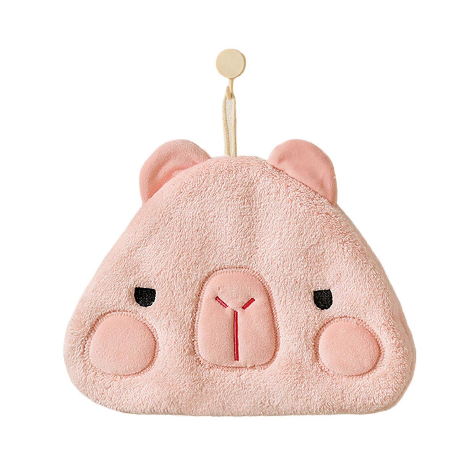 Multi Purpose Coral Fleece Capybara Hand Towel for Face and Hands, Convenient Hanging Lanyard for Hygiene Easy to Carry Pink