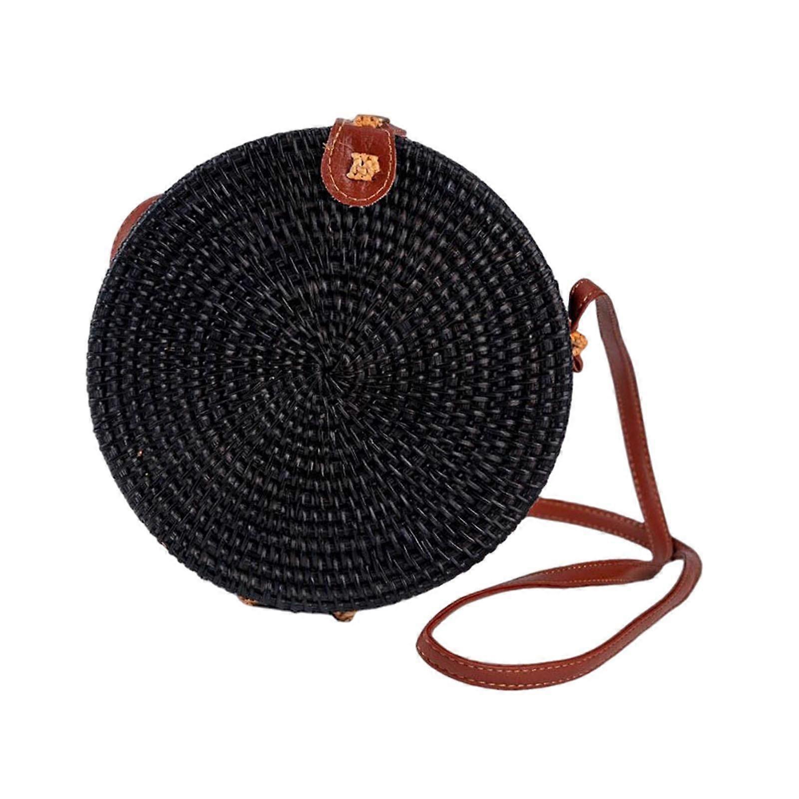Round Rattan Bag Casual Lightweight Fashion Boho Bag Mini Women Shoulder Bag