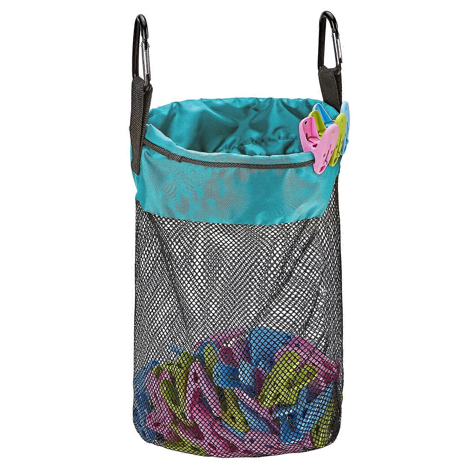 Mesh Hanging Clothes Pin Organizer with Drawstring, Hook, Machine-Washable, Durable Storage Bag for Laundry