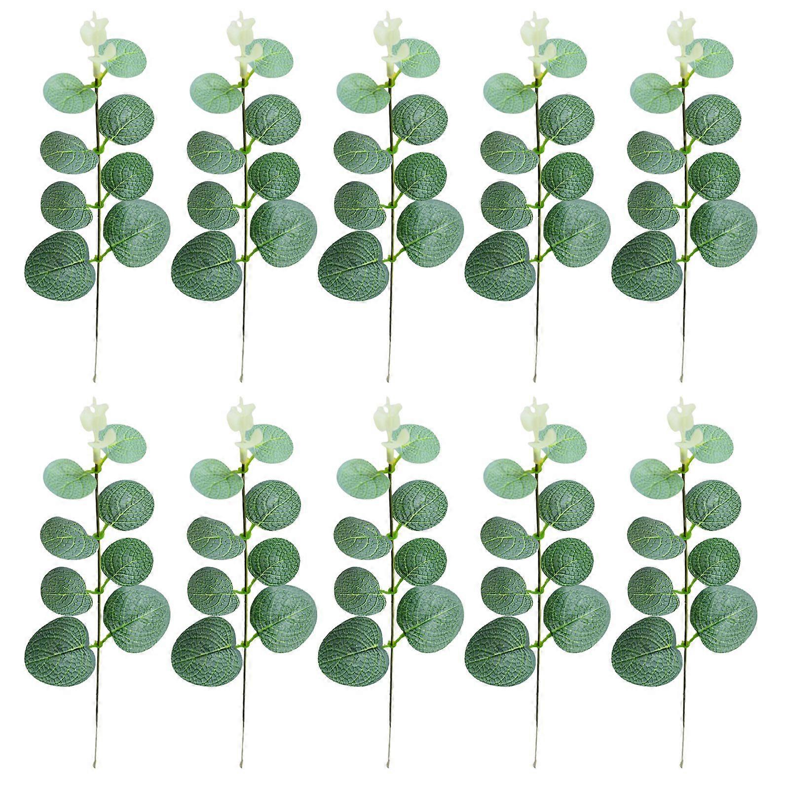 10Pcs Artificial Eucalyptus Leaves Branch with Stem Realistic Reusable Faux Green Plants Greenery Home Table Centerpiece Decoration Photo Props