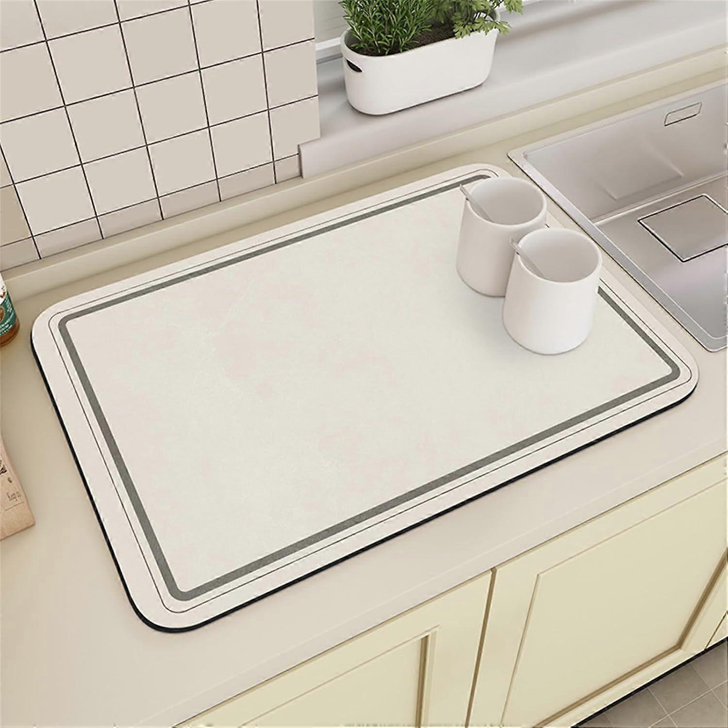 (30x40cm) Beige Kitchen Draining Mat Super Absorbent Kitchen Counter Mat, Coffee Machine Mat, Non-Slip Draining Mat for Kitchen Counter