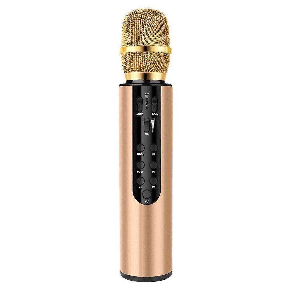 Wireless Bluetooth Microphone Dual Speaker Condenser Microphone Portable Karaoke Mic for Live Streaming Speech Gold