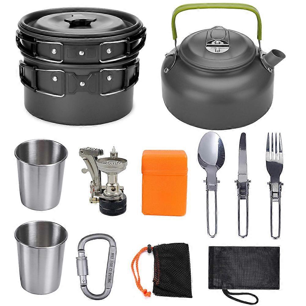 Hot Outdoor Tableware Wear Resistant Outdoor Camping Kitchenware Picnic Cooking Pan Kettle Fork Spoon Water Set