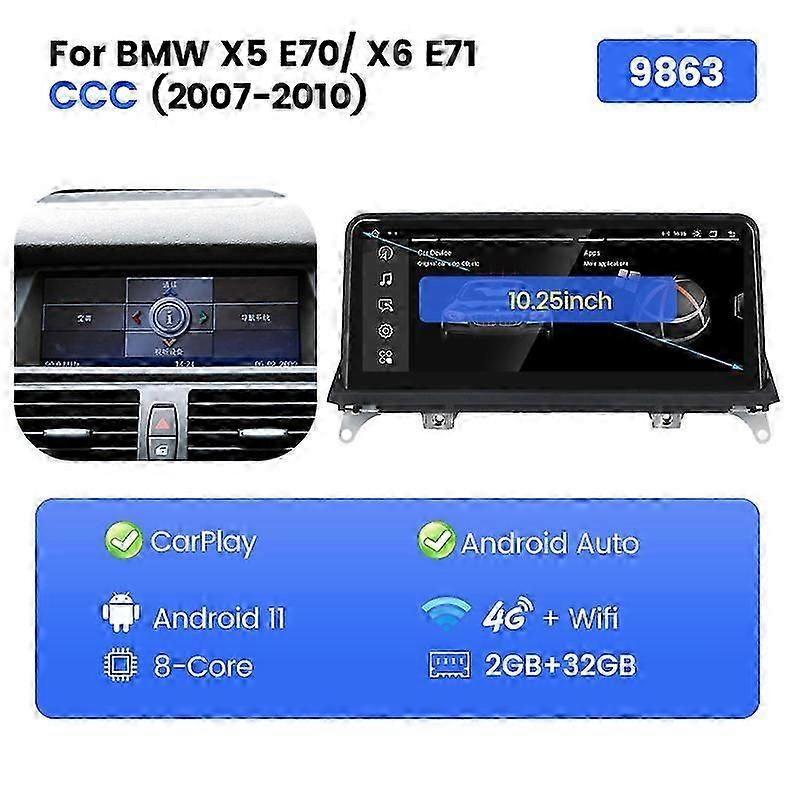 10.25" Android 11 For BMW X5 E70/X6 E71 2007-2013 Car Multimedia Player Stereo Receiver 6+128G 360 Camera 4G LTE 8Core DSP