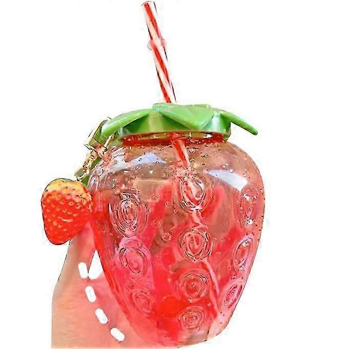 500ml Strawberry Cup Plastic Straw Cups com tampa e pingente de morango-BOM