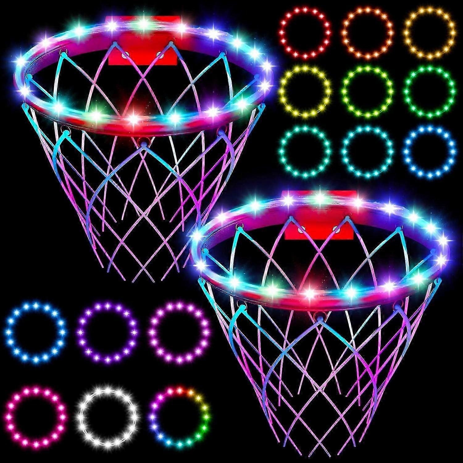 2 Pieces Led Basketball Hoop Lights Remote Control Basketball Rim Led Light With 17 Colors And 7 Lighting Modes Waterproof Basketball Rim Light For Ou