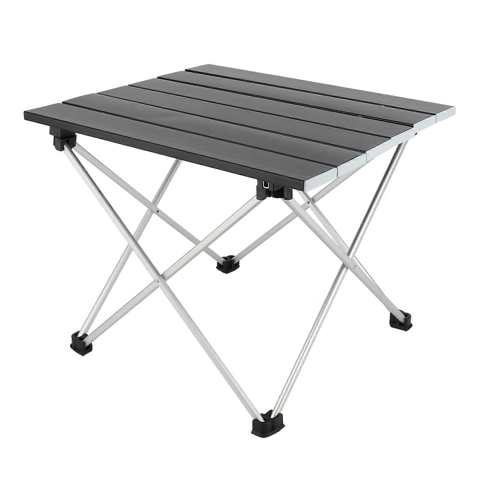 Portable Black Folding Table, Aluminum for Camping and Picnic, Compact Design