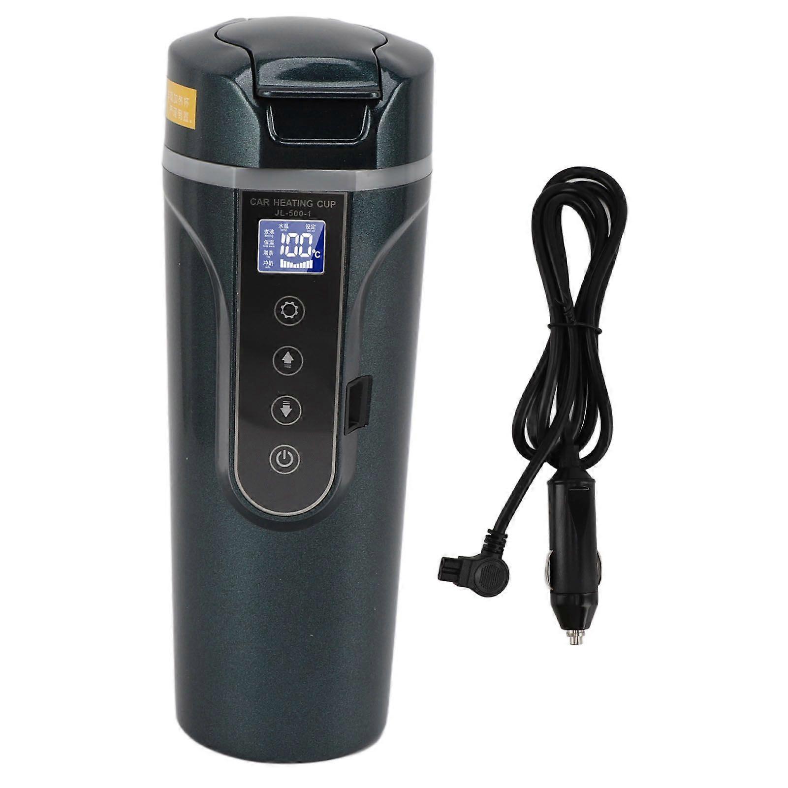 500mlインテリジェントスクリーンディスプレイカー電気ケトルカー電気温水マグポータブルカーヒーティングカップ12V24Vグリーン