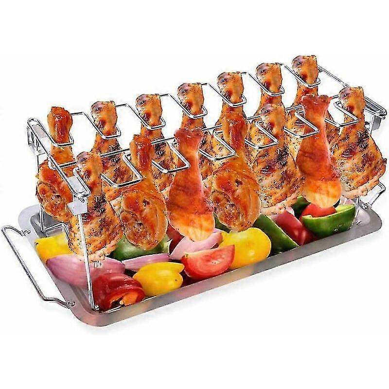 Faltbarer Grill-Hähnchenschenkelrost aus Edelstahl mit Platz für 14 Hähnchenschenkel oder Flügel im Ofen oder Grill36cm
