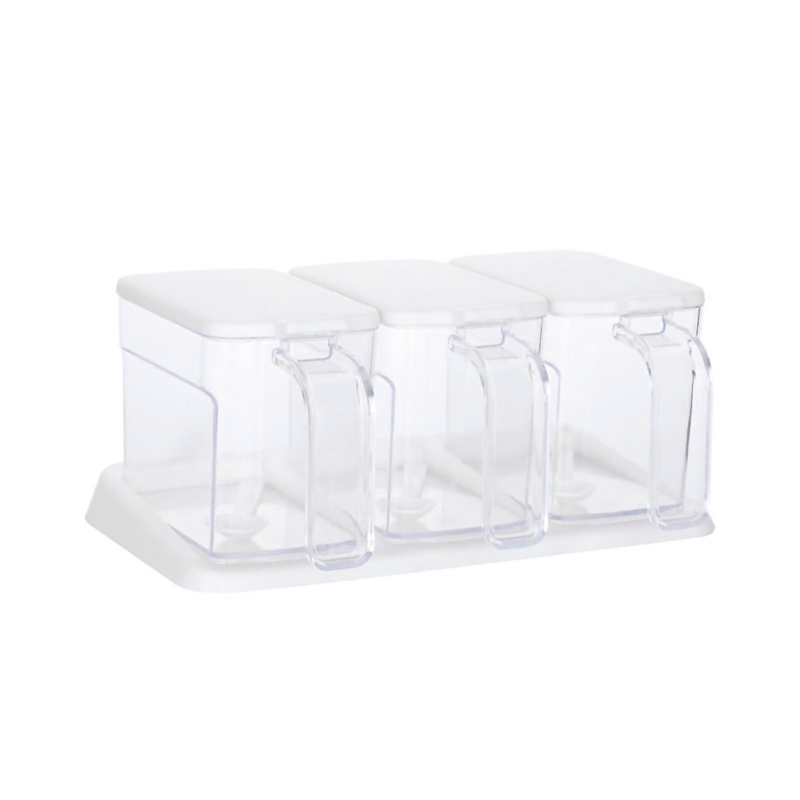 Seasoning Box Set Plastic Clear 3 Grids Large Capacity Condiment Box with Spoons for Kitchen