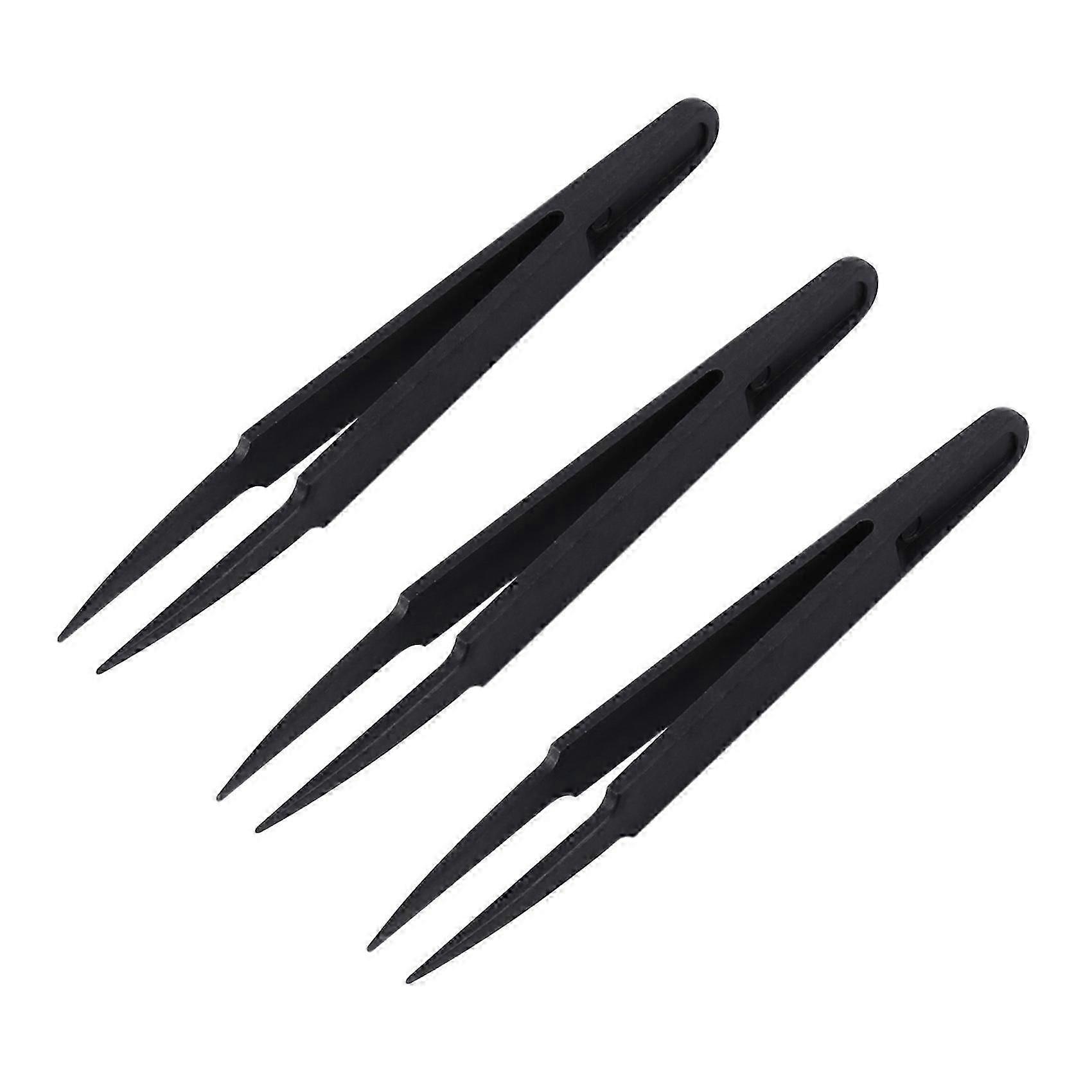 2026 New 3 Pcs Black Plastic Electronic Pointy Tip Anti-static Tweezers