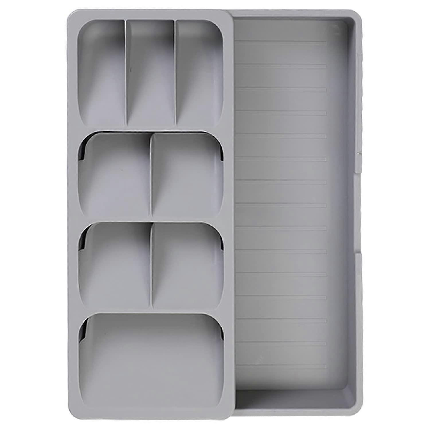 Kitchen Drawer Organizer Tray - Expandable Cutlery Storage for Flatware, Spoons, Forks - Grey Compact Design