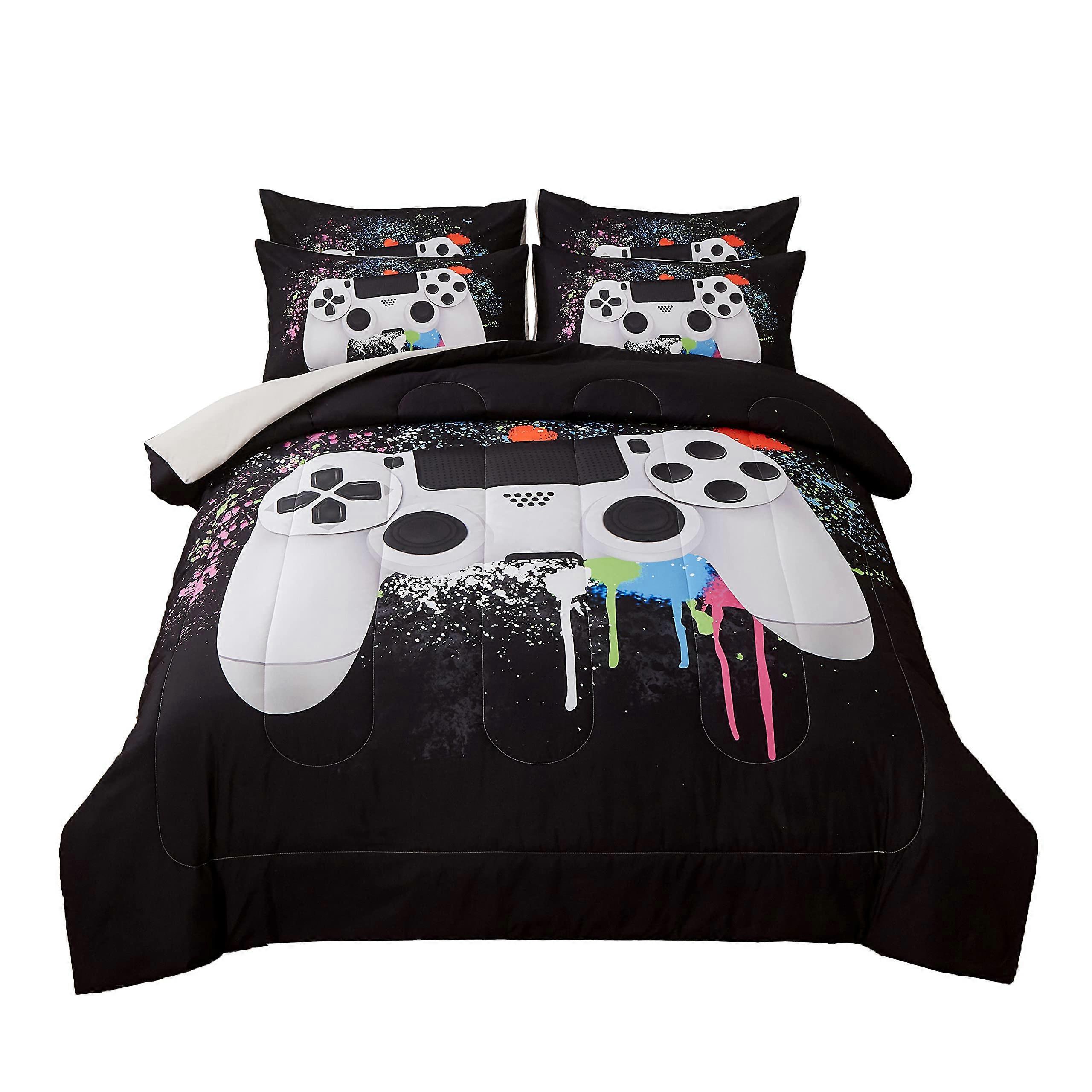 Gamer Bedding Sets for Boys - Full Size 3-Piece Soft Microfiber Comforter Set with 1 Comforter and 2 Pillowcases in White