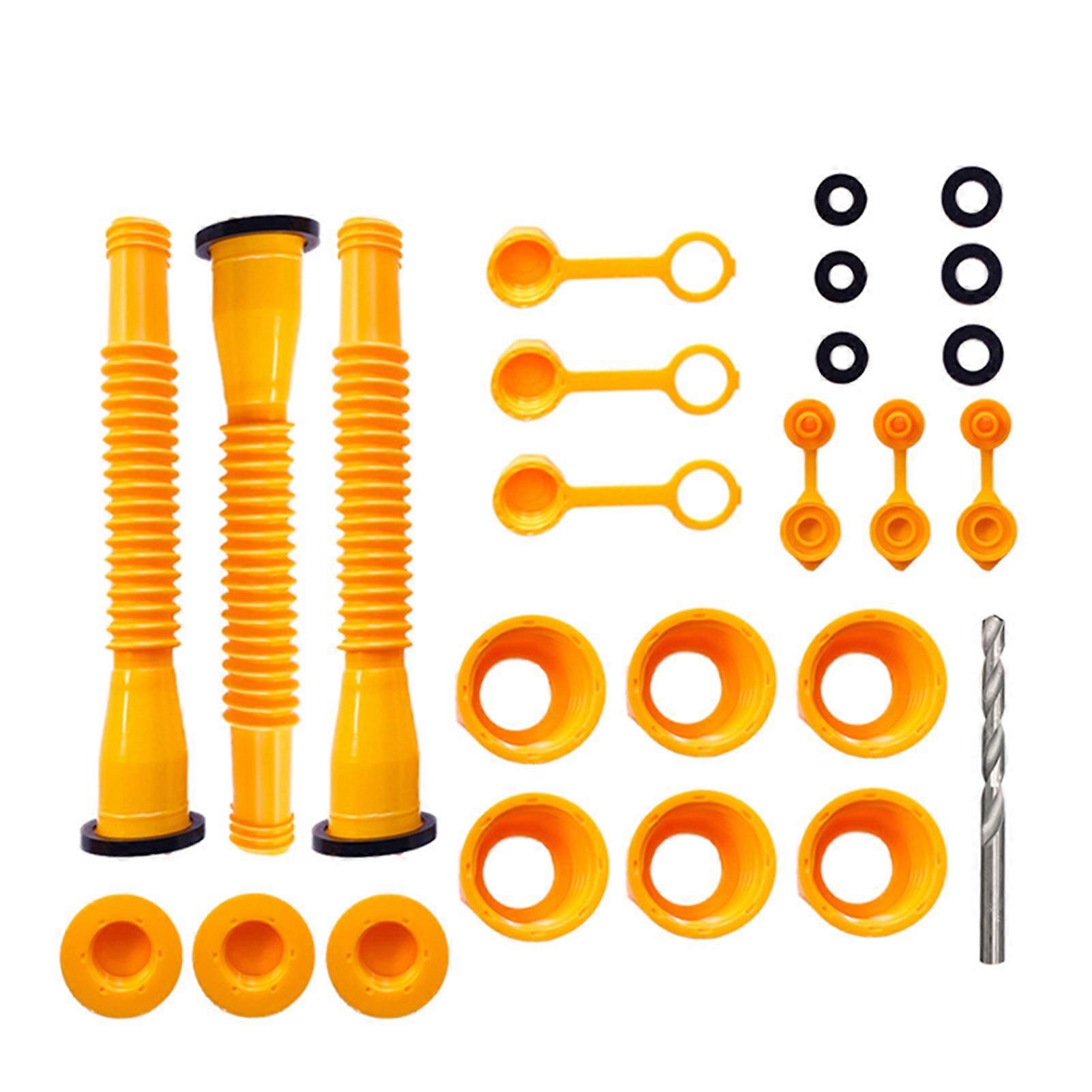 Gas Can Spout Replacement Kit, No-Spill Gas Can Nozzle Replacement Set with Drill Bit for Most 1/2/5/10 Gallon Gas Cans (3 Kit Yellow)