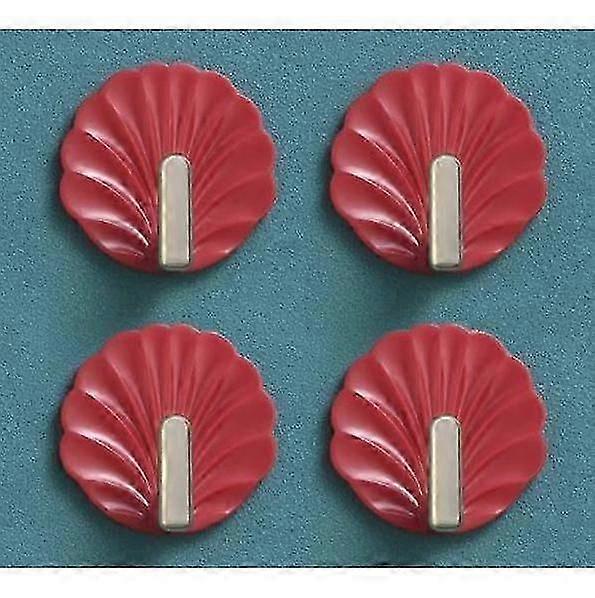 4 Shell Shape Wall Hooks - Red Wall Hook Self Adhesive Hooks