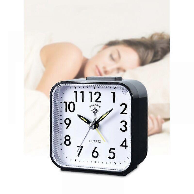 Small Battery Operated Analog Alarm Clock, Quiet, Non-Ticking, Light On Demand and Snooze, Beep Sound, Gentle Wake, Ascending Alarm, Easy Setting (Bla