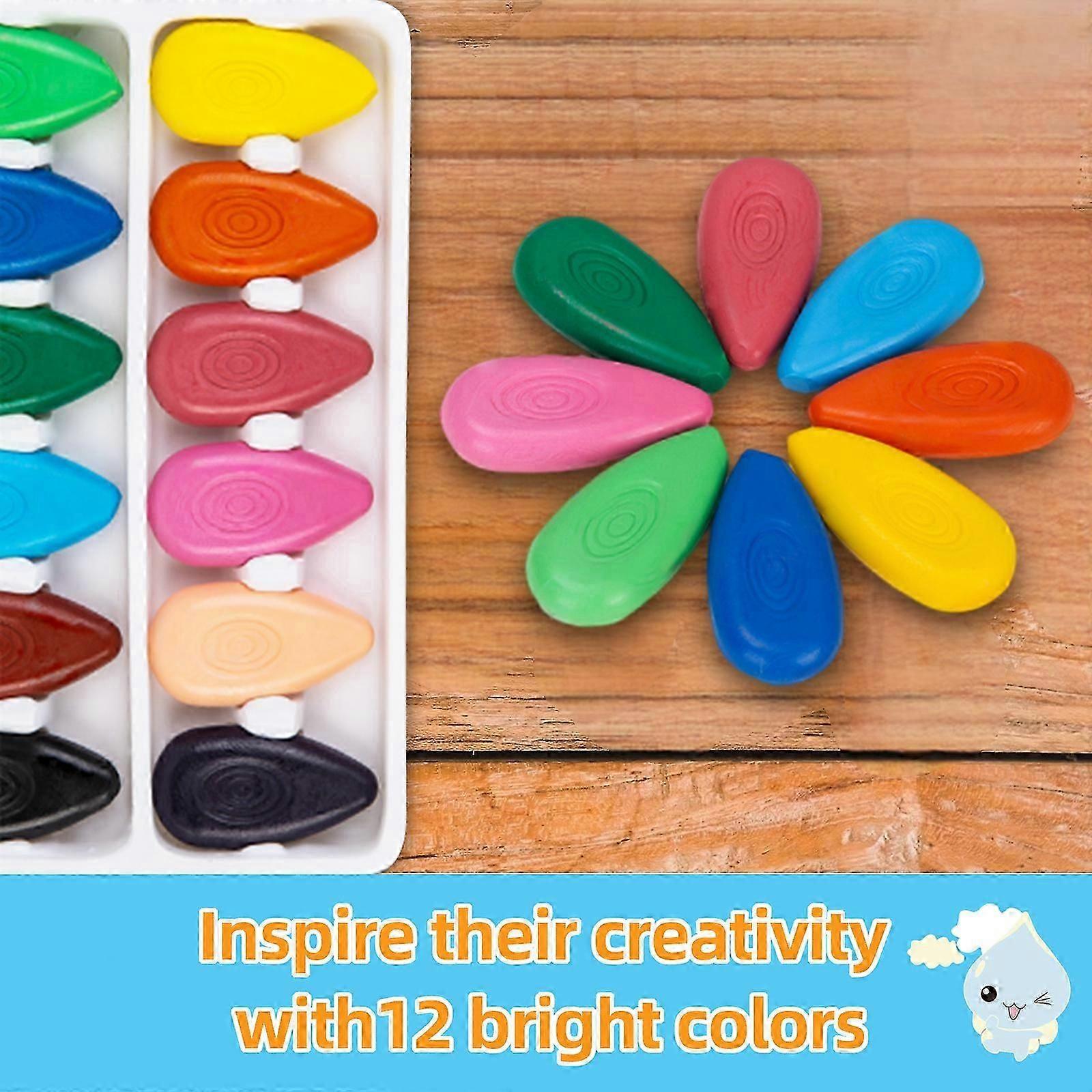 Natural Beeswax Jumbo Crayons for Toddlers 1-3, Washable and Non Stick Non Toxic Material Crayons with Exquisite Water Drop Shape Design (12 Colors)