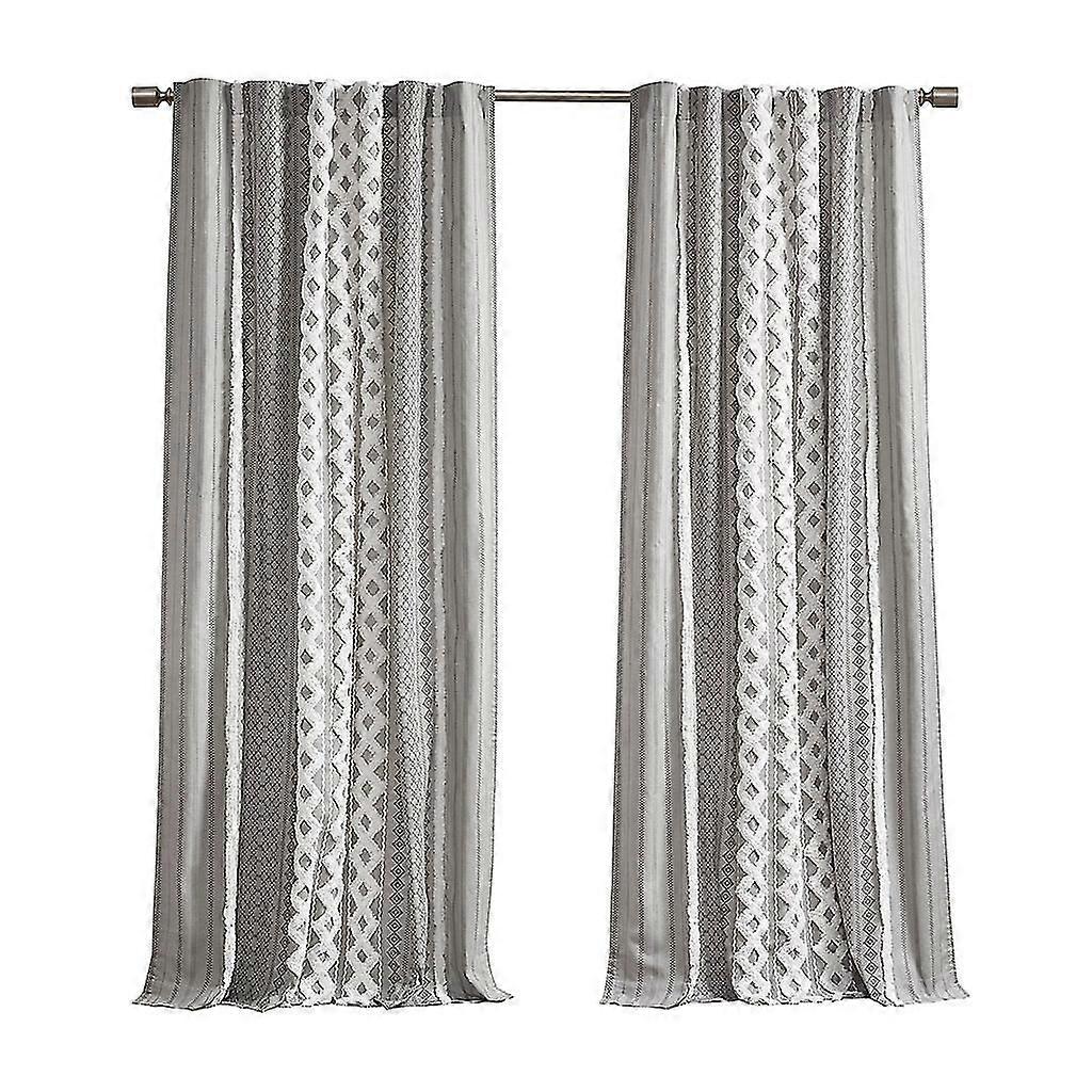 Cotton Printed Curtain Panel with Chenille Stripe and Lining