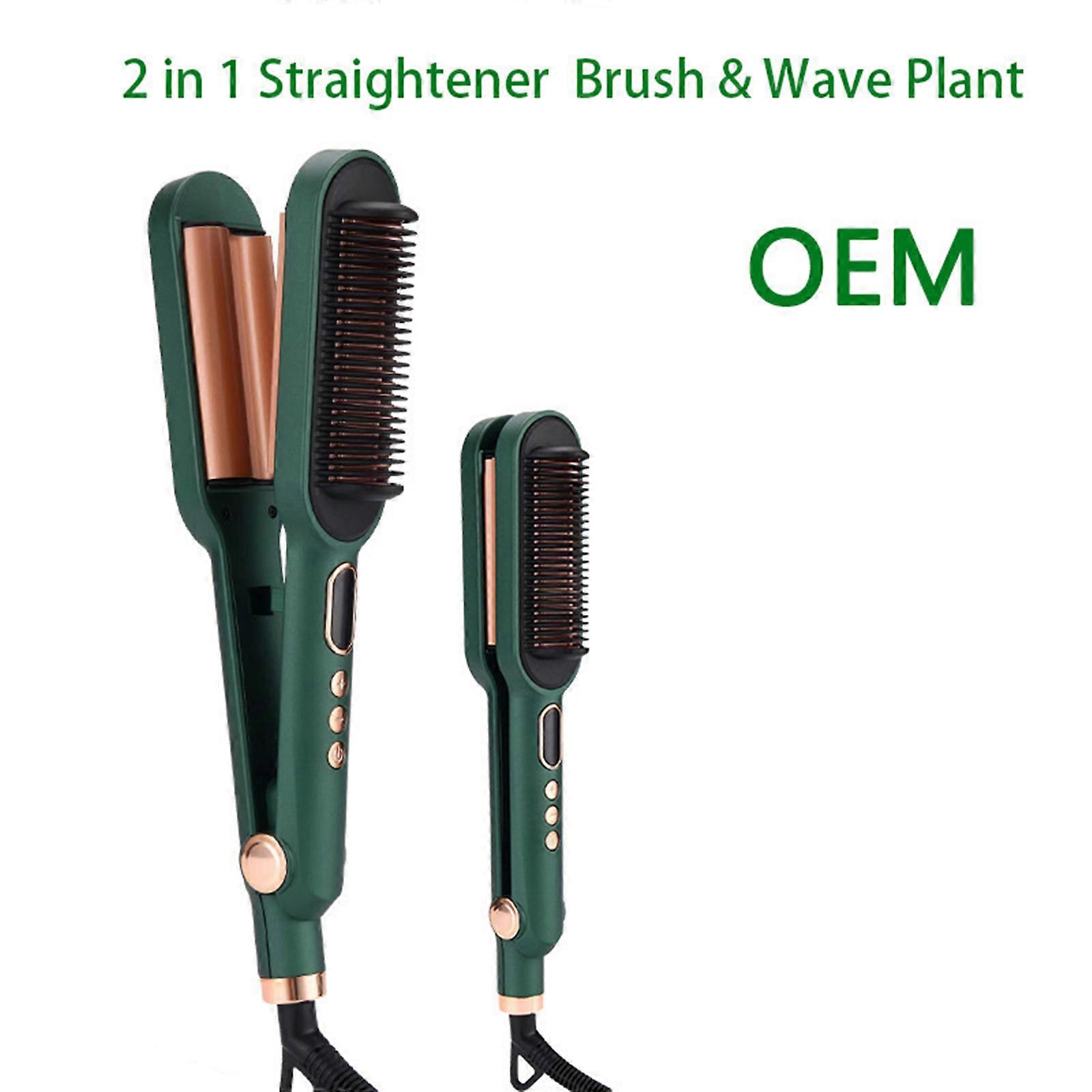 Dual-Purpose Curler Straightener Three-Barrel Wave Curling Iron Straightening Comb Hair Styling Tool with Adjustable Heat Settings LCD Display
