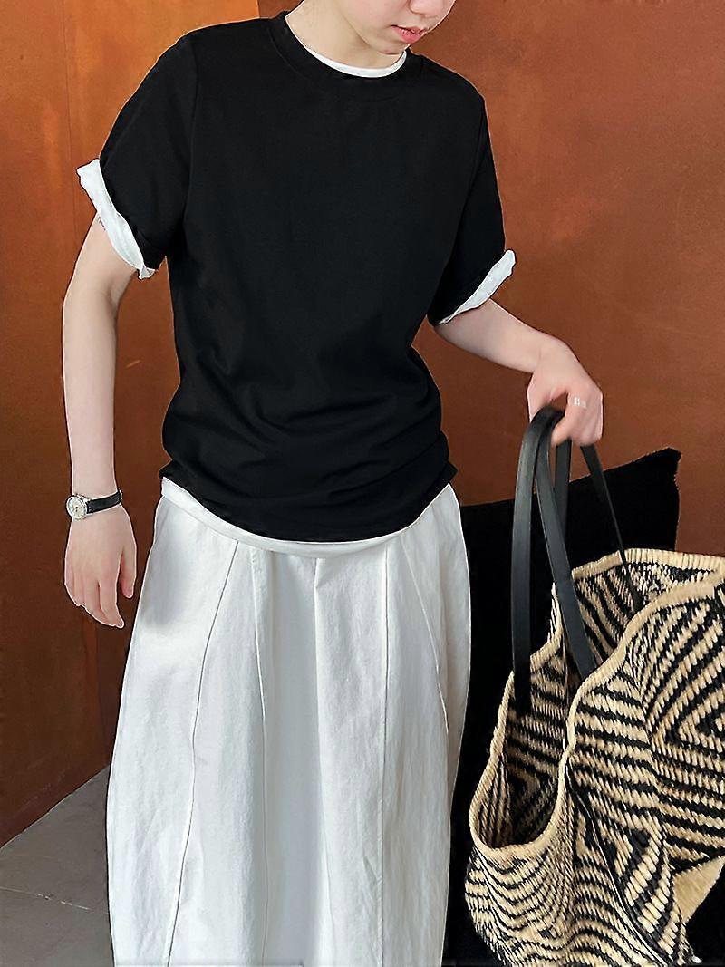 Luxi Casual Style Simple Solid Color T-Shirt For Women In Spring And Summer Versatile Basic Short-Sleeved Top 2879