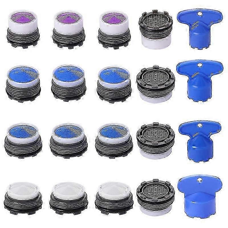 20Pcs Faucet Aerators, M16.5 .5 M21.5 M24 Faucet Cache Aerator Water Saving Flow Restrictor with Key Removal Wrench