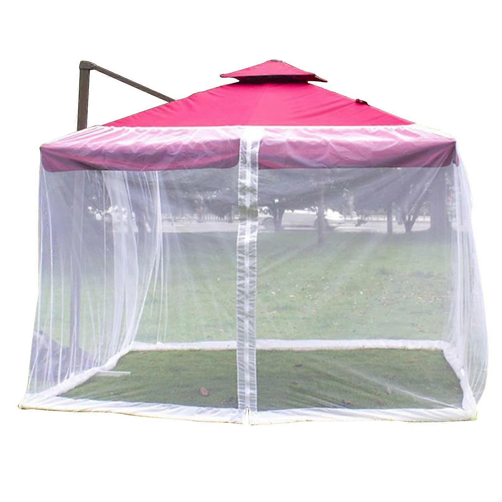 Patio Umbrella Mosquito Netting Enclosure 9.8 Ft Zipper Door Polyester Mesh Keeps Insects Out Fits Gazebos