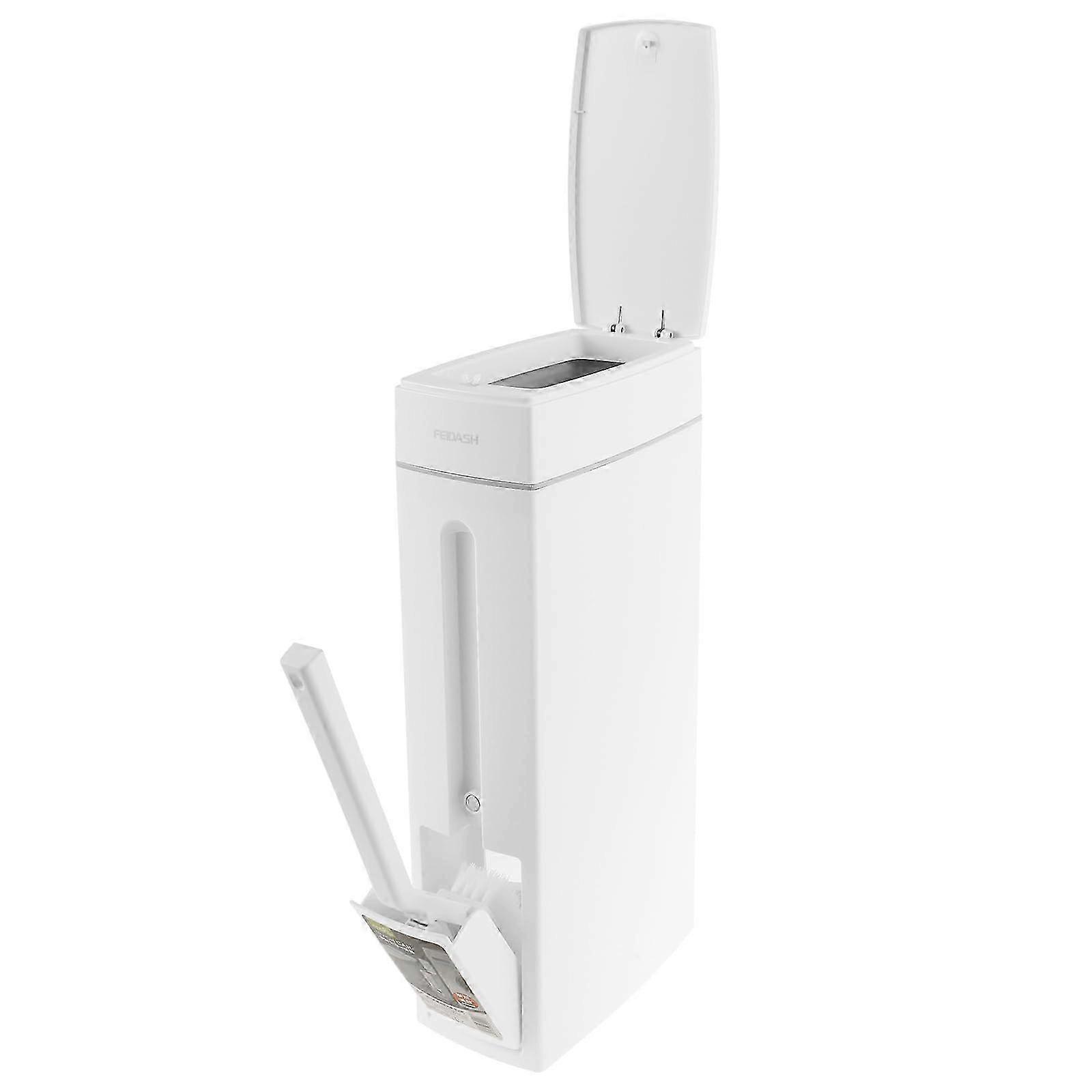 2025 Plastic Garbage Can with Toilet Brush, Rectangular Trash Bin Bathroom Trash Can with Toilet Brush Holder with Lid, White