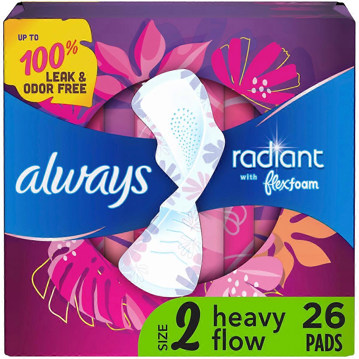 Always Radiant Flexfoam Heavy Flow Absorbency Pads With Wings, Scented - Size 2 - 26ct