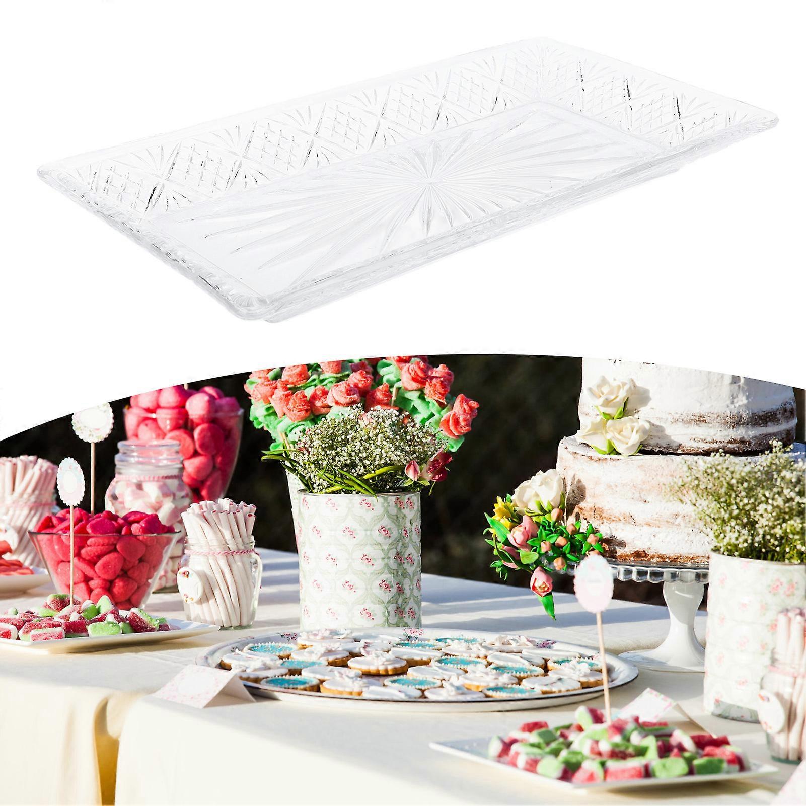 Serving Tray Rectangle Glass Platter Elegant Ample Capacity Stable Pattern Serving Dish for Dinner Party Christmas Fruits 