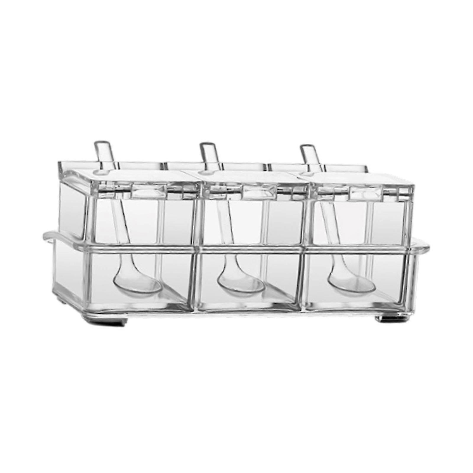 Clear Spice Box Set with Lid, 3 Compartment Storage Containers for Salt and Sugar, Space Saving Kitchen Organizer