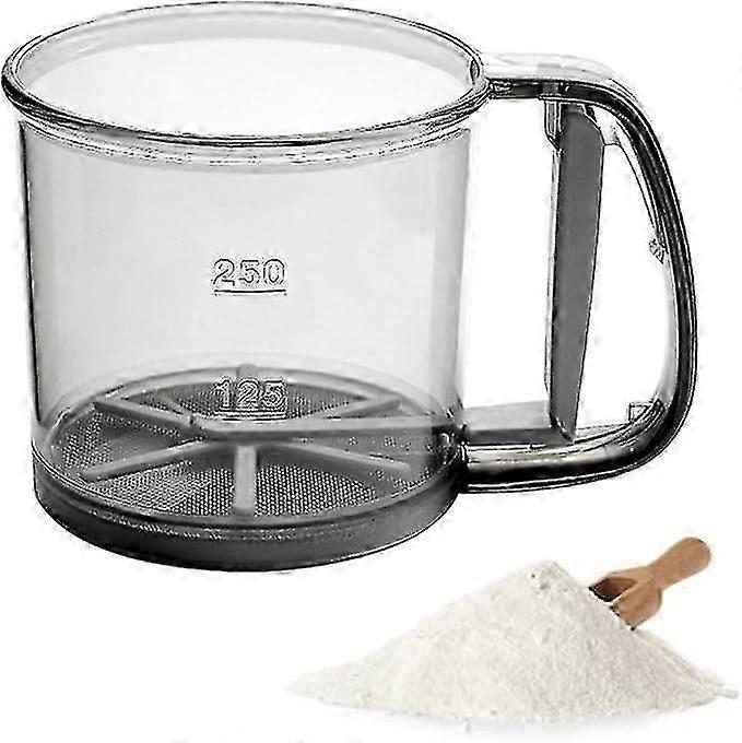 Flour Sifter for Baking, Flour Sifter, Fine Mesh with Hand Press Design, Portable Manual Sifter for Baking, Powdered Sugar, BPA Free, Gray 10.5*15cm