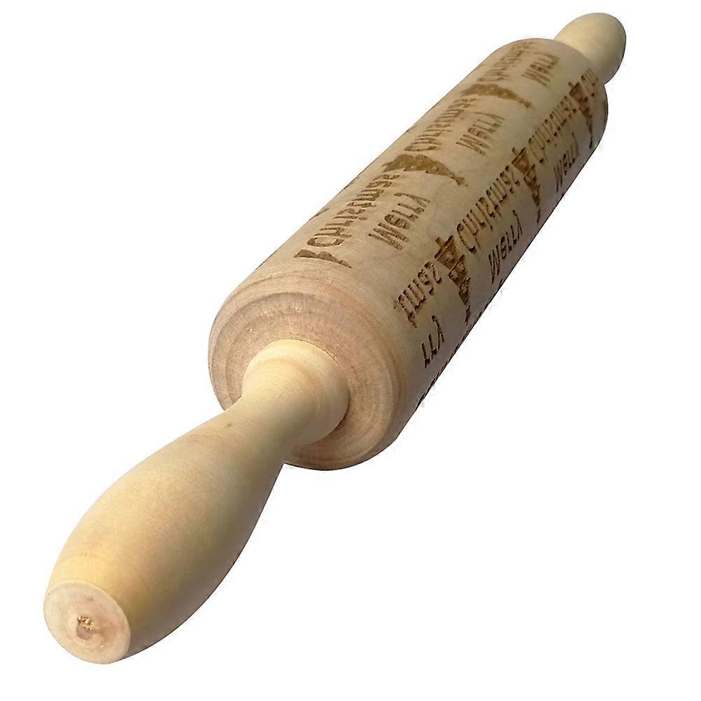 Baking Rolling Pins Creative Wooden Engraving Tool 35cm Beige for Bakery 1Set