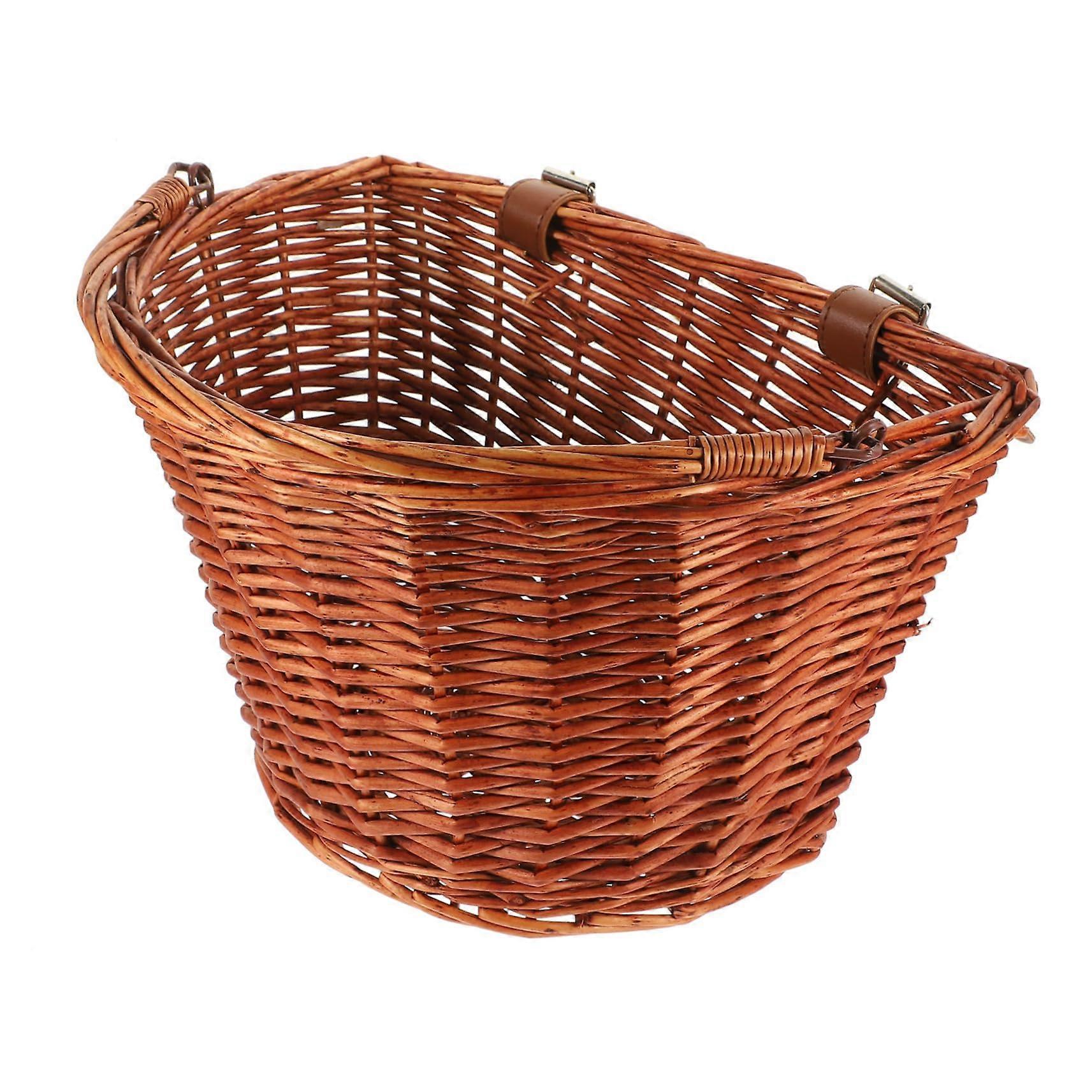 Bicycle basket rattan for sturdy food basket reddishbrown to mount for storage of food and small items when