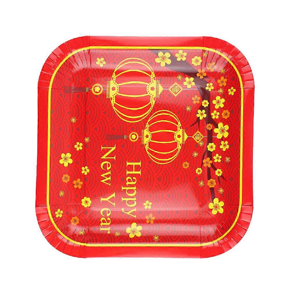 Party Themed Decorated Plates Red 23x23cm Chinese Style Tableware 8Pcs