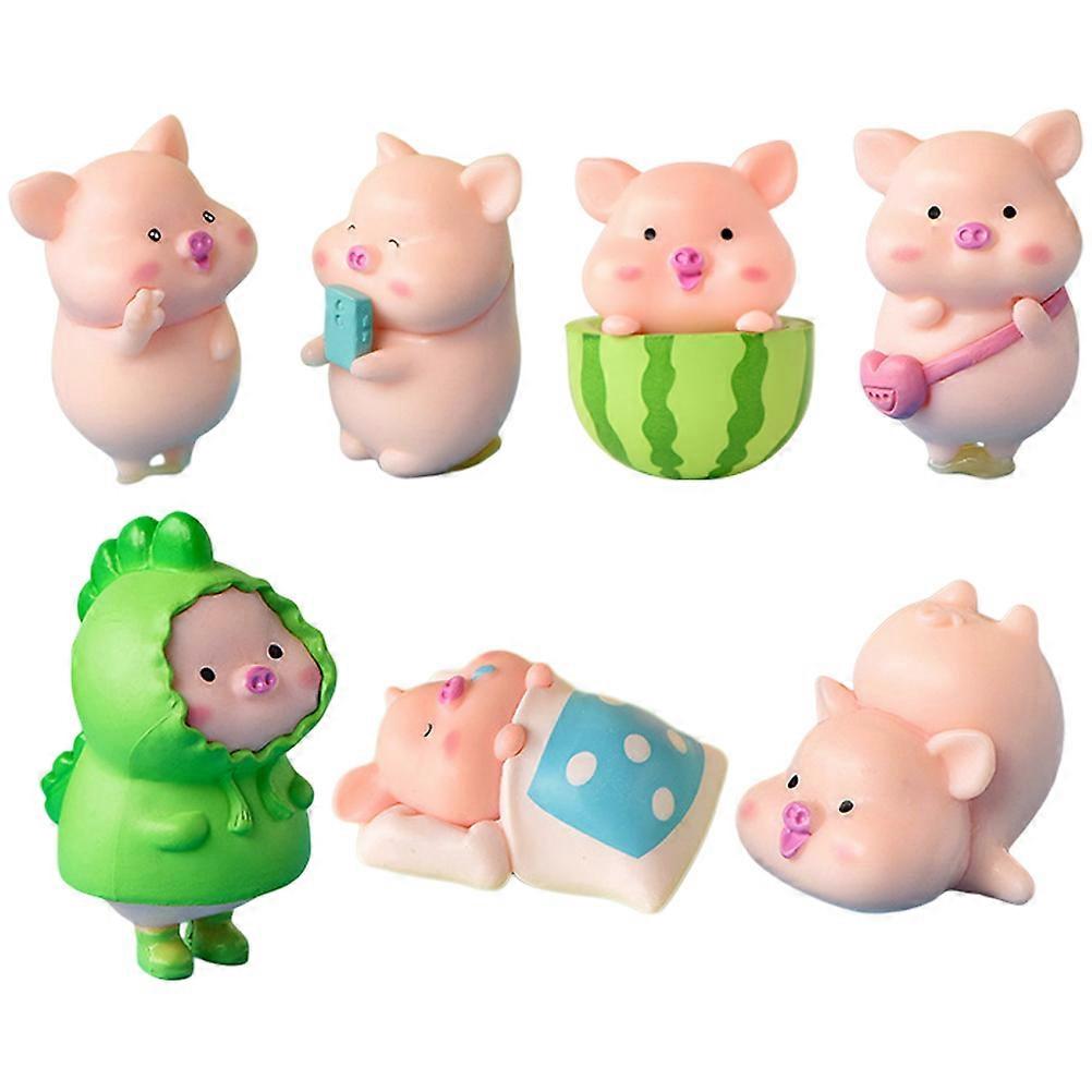 Micro Pig Statue 7Pcs Plastic Assorted Color Cute Pig Design for Decoration Use
