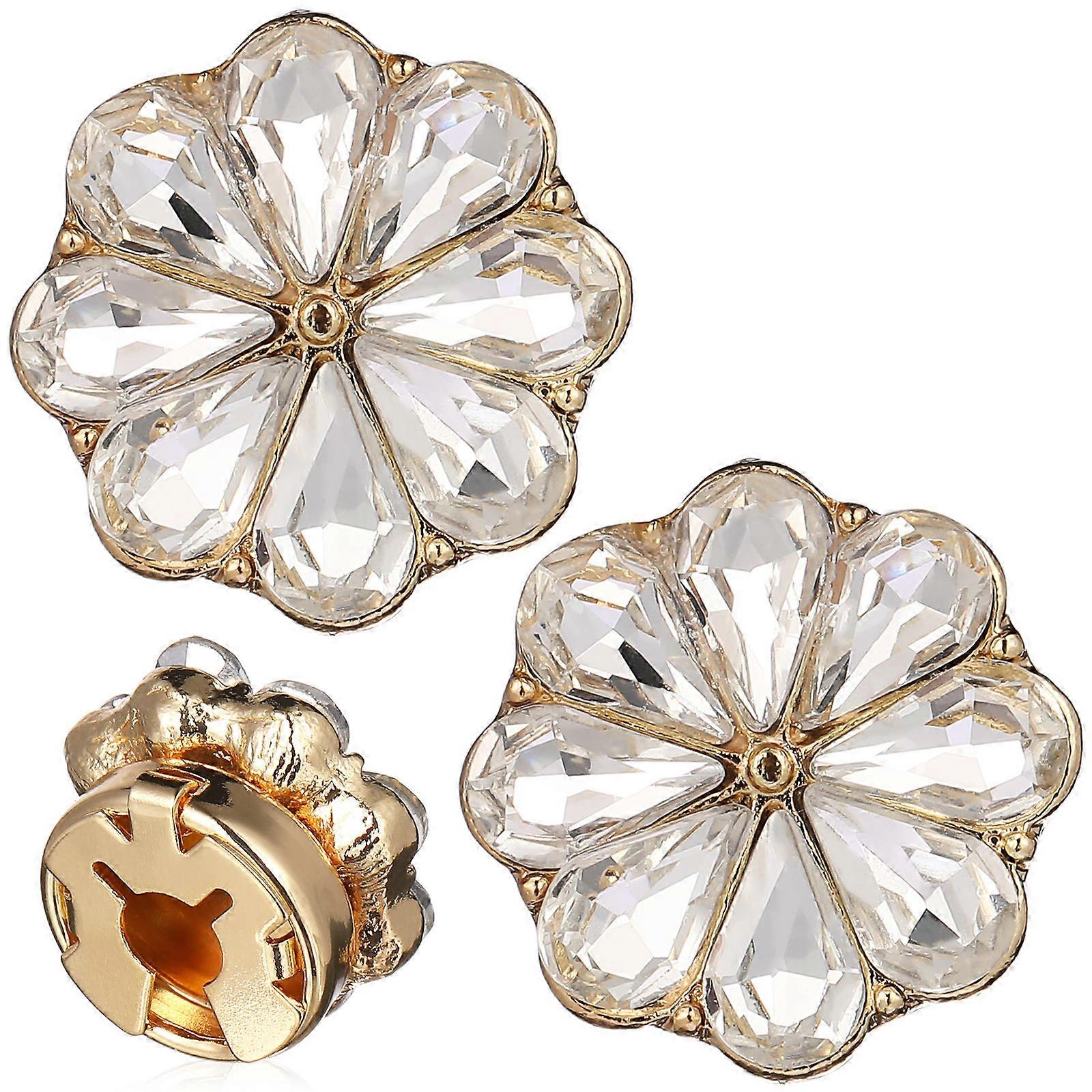 2pcs Women's Rhinestone Cufflinks, Elegant Flower Design Button Covers, Durable Alloy Construction for Formal Shirts, Sparkling Accessories for