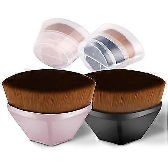 Foundation sminkebørste, 2-delt flat topp Kabuki Face Brush, (svart + rosa)