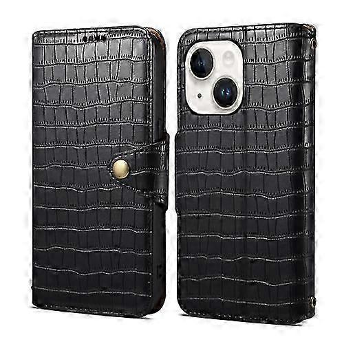 För iPhone 15 Denior Crocodile Texture Oil Edge Läder Mobiltelefonfodral