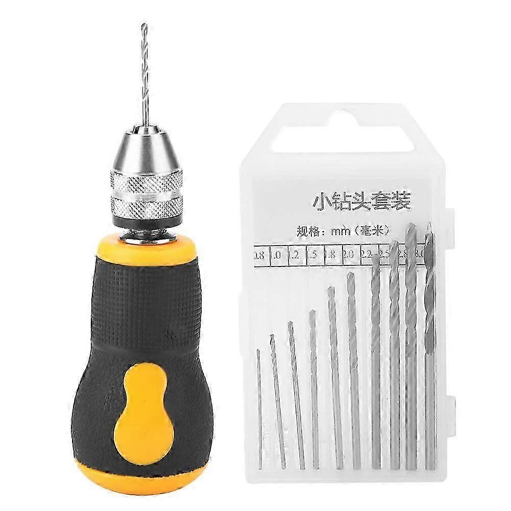 Mini Hand Drill Kit with 10 Twist Drill Bits (0.8-3.0mm) - Portable Tools