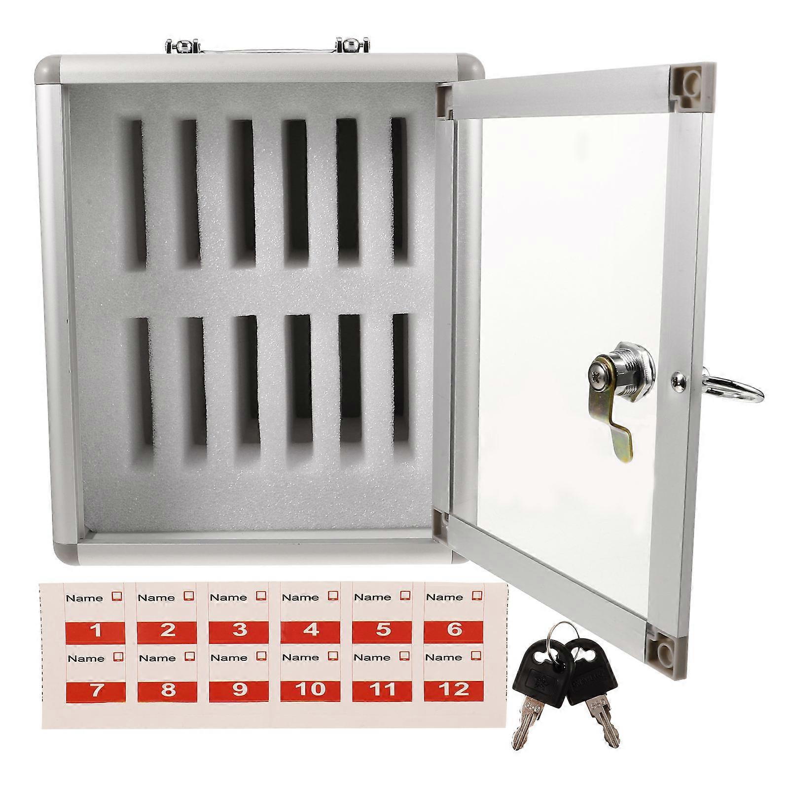 Phone Locking Box Cell Phone Locker Storage Cabinets Wall-Mounted Lockable Aluminium Alloy Rectangular 1Pcs