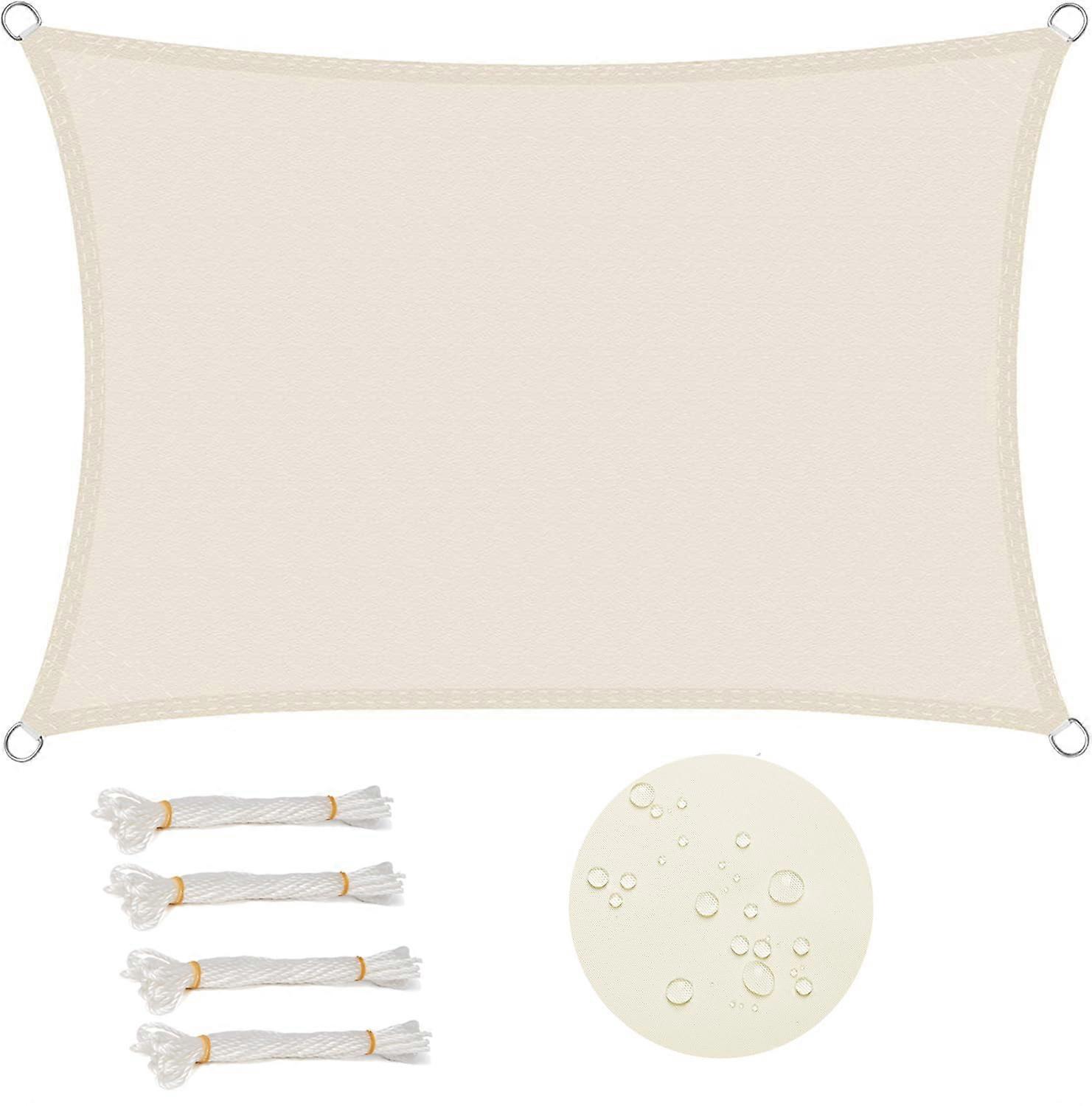 Rectangular Shade Sail 3x4m Waterproof Anti 93% UV Water Resistant, Cream