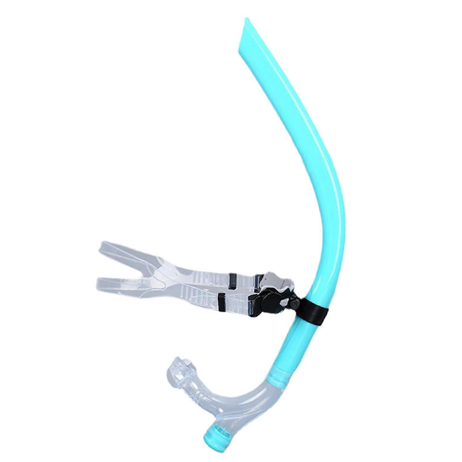 Swim snorkel for lap swimming, dry snorkel front snorkel with silicone mouthpiece, scuba cyan blue