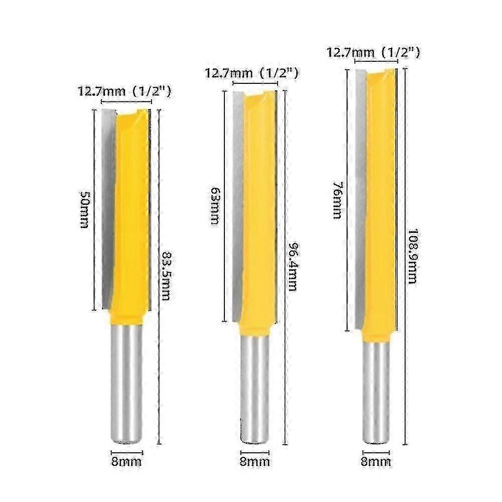 3pcs 8mm Shank Woodworking Extra Long Straight End Milling Cutters