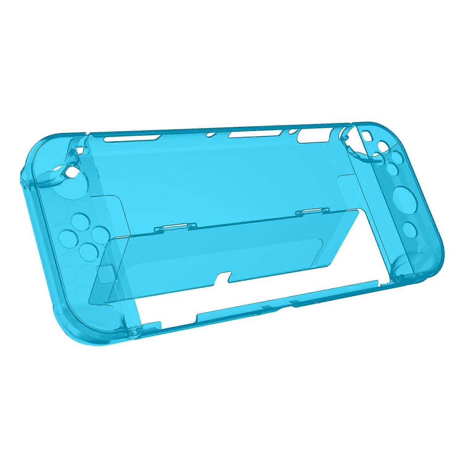 f3m For Nintendo Switch OLED Protector Transparent Hard PC Case g6J with Kickstand - Transparent Blu