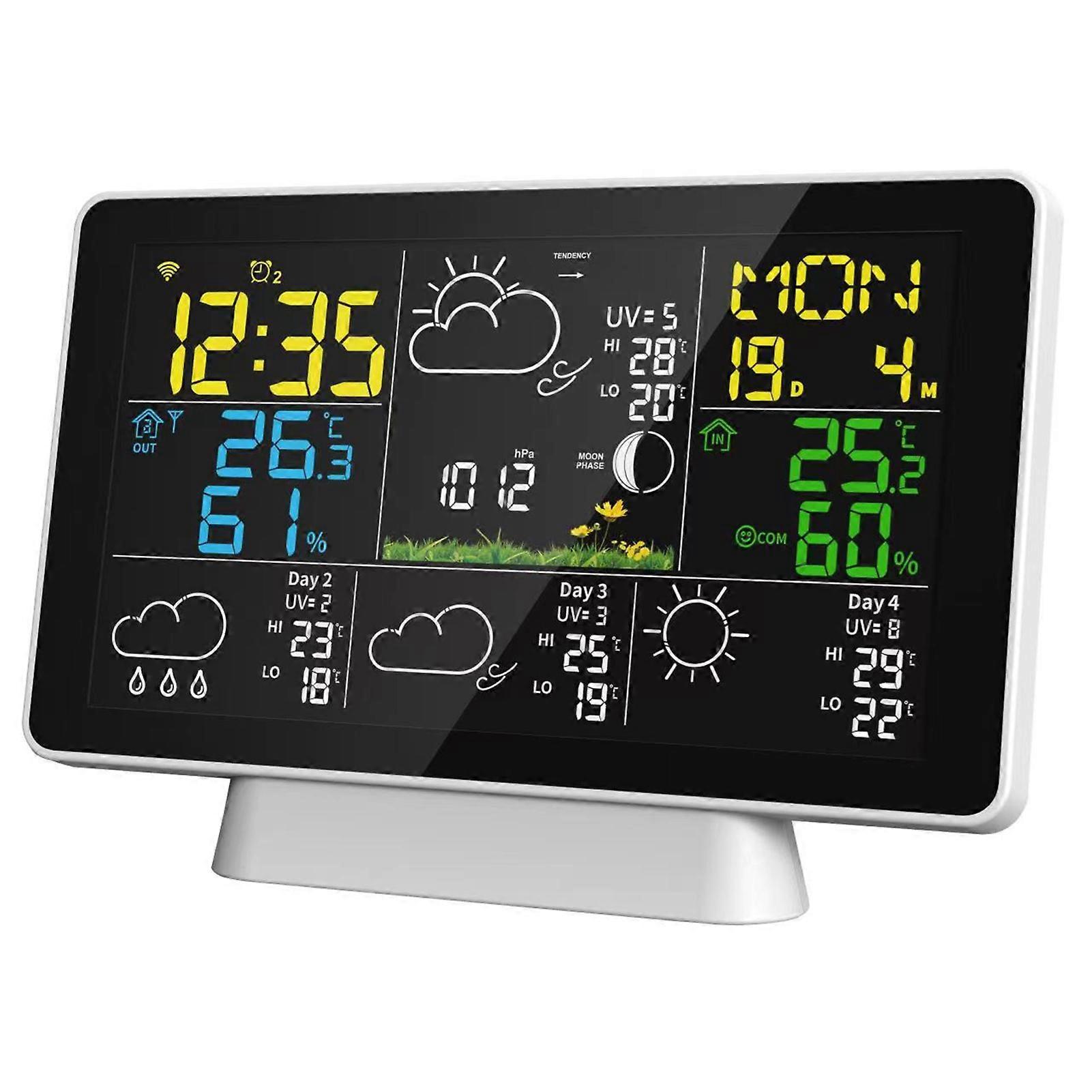WIFI Weather Station Wireless Indoor Outdoor Hygrometer Thermometer Temperature Humidity Display Monitor Digital Weather Forecast Station Clock Alarm