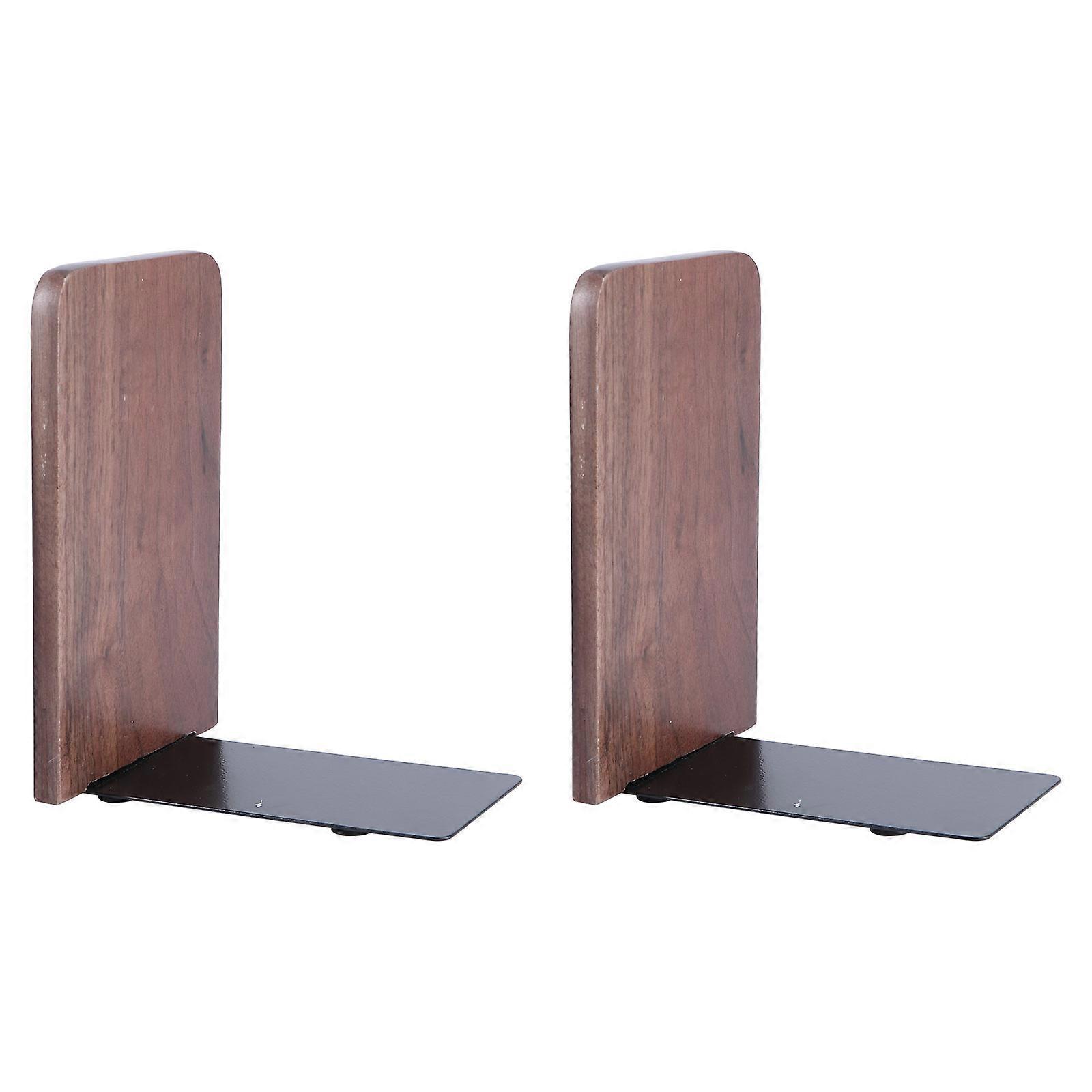 2pcs Multi Functional Black Walnut Bookends, Thick Solid Design with Non Slip Base for Home and Office Shelf Organization