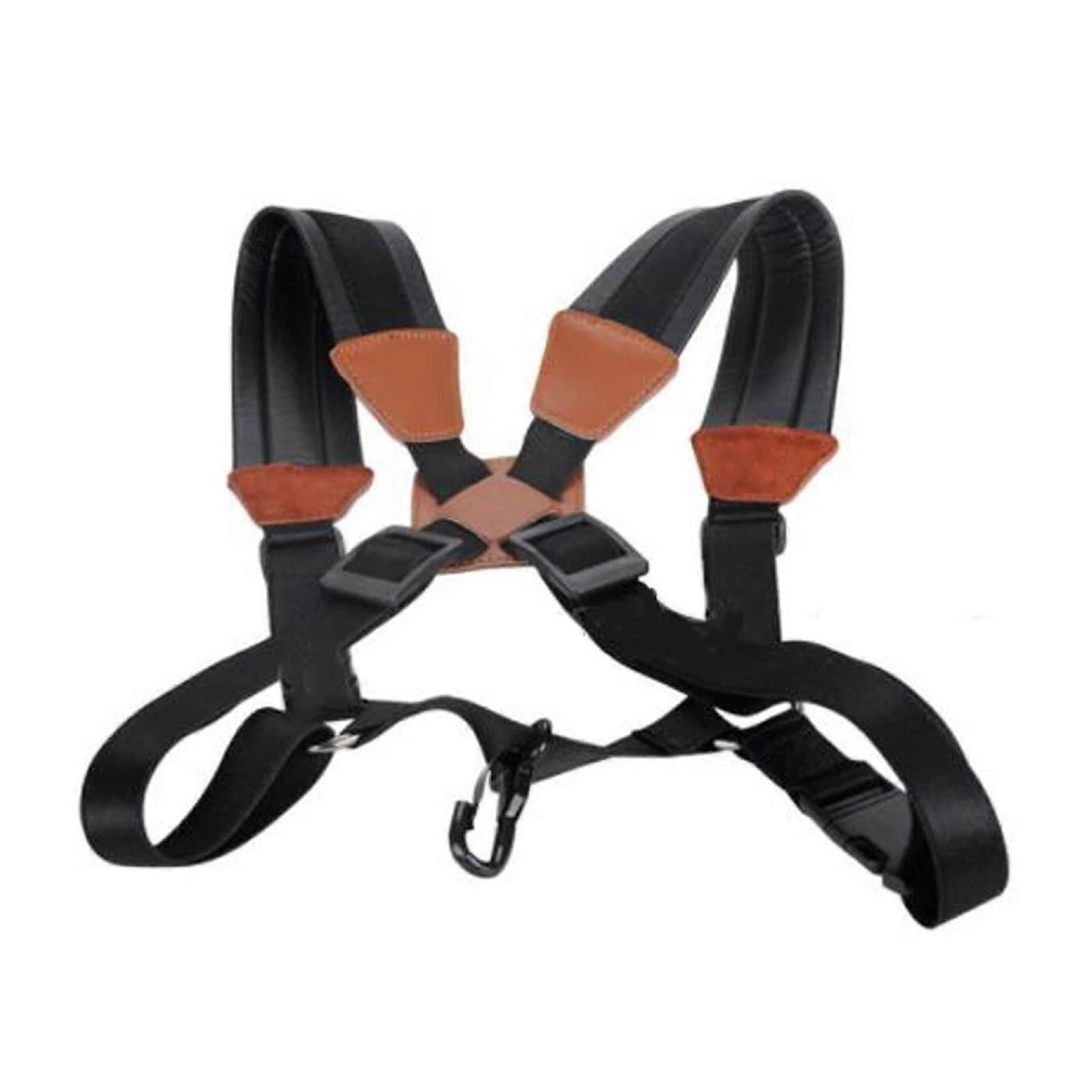 Adult soft Saxospee leather doubleshoulder saxophone strap with steel hooks for altotenorsoprano sax (Size: B)