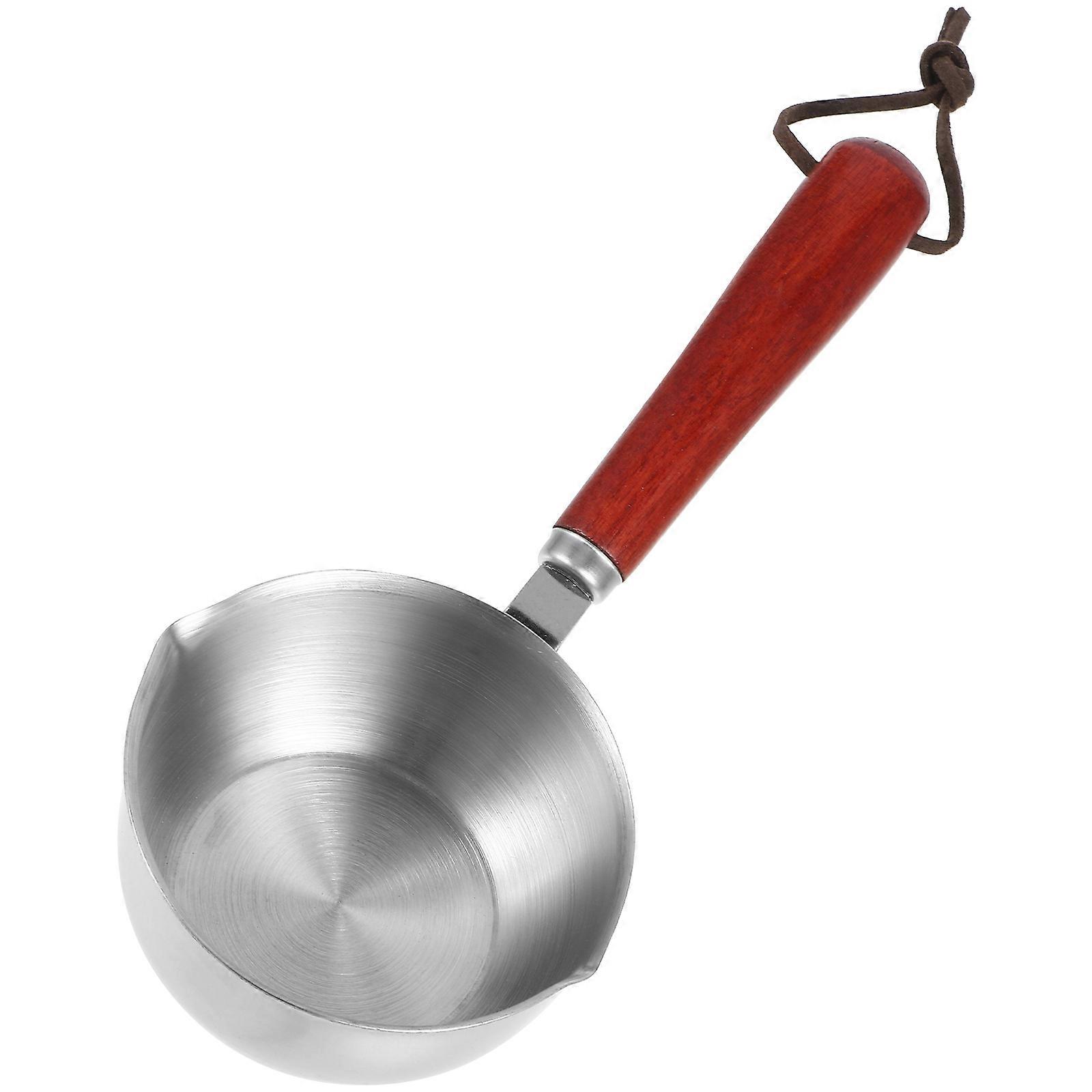 Compact Milk Warmer Pot Stainless Steel Small Saucepan with Wooden Handle for Cooking Milk Single Users 1Pack