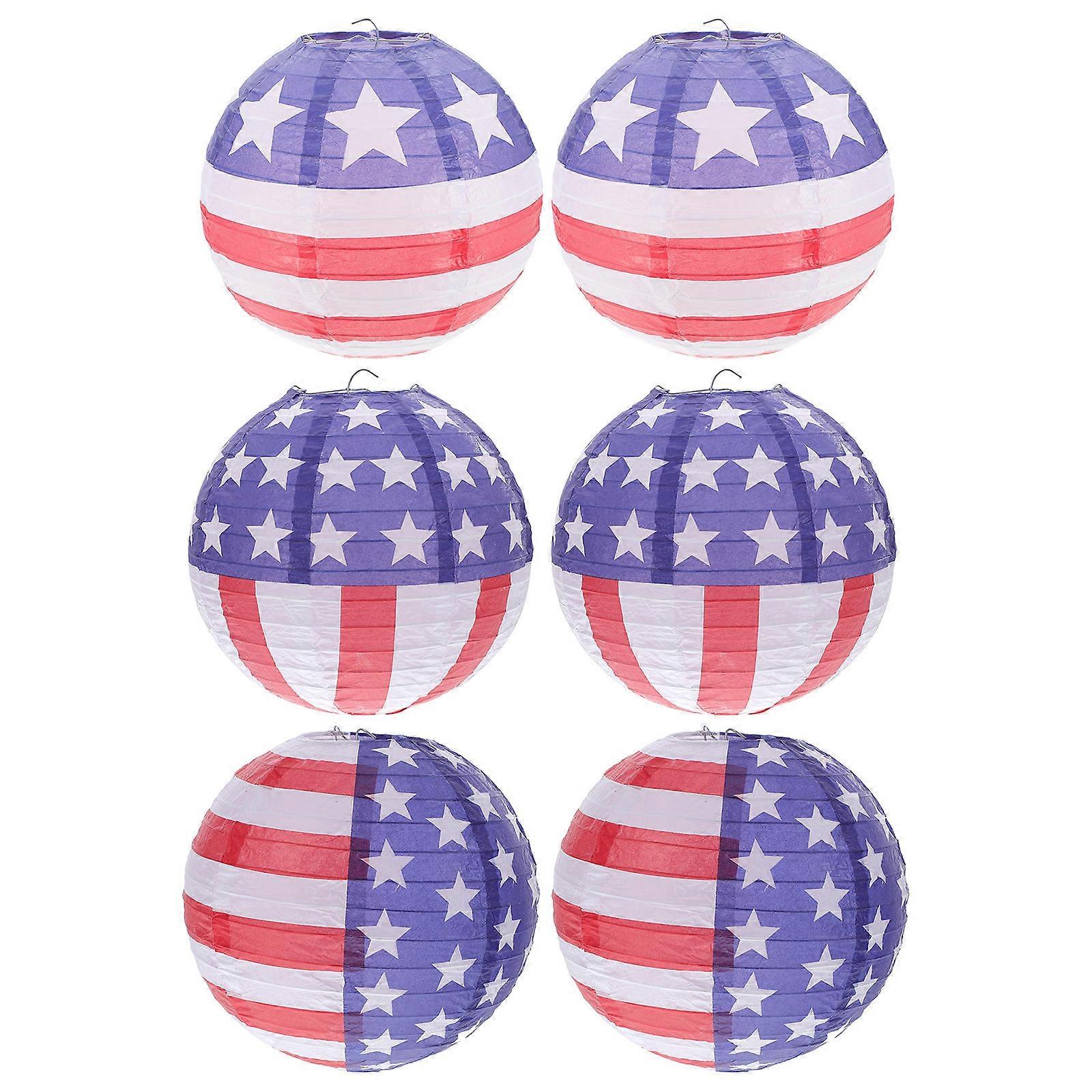 6pcs Foldable American Flag Paper Lanterns for Hanging Party Decorations – Unique Random Style for Independence Day Festivals, Gatherings, Outdoor &