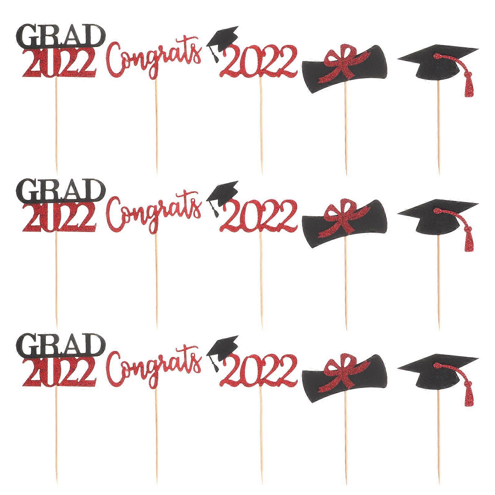 Senior Year Cake Picks Cake Decorations Graduation Celebration Red Paper 30Pack